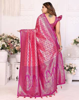 Pink Blended silk blend chaturi weaving work saree with blouse 4