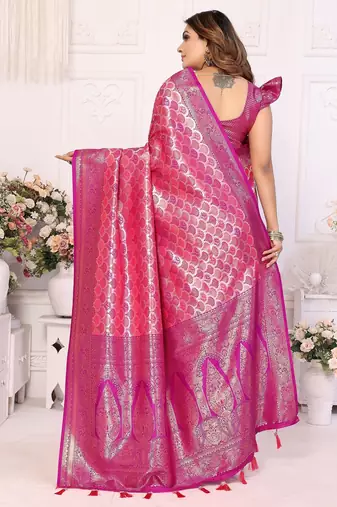 Pink color Blended silk blend chaturi weaving work saree with blouse