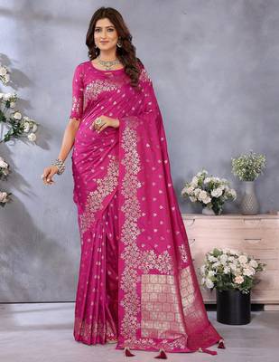 Pink color gala weaving Blended silk blend saree with blouse 1