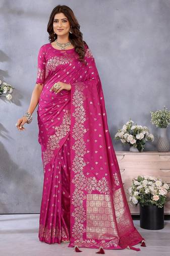 Pink color gala weaving Blended silk saree with blouse