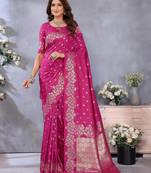 Pink color gala weaving Blended silk saree with blouse