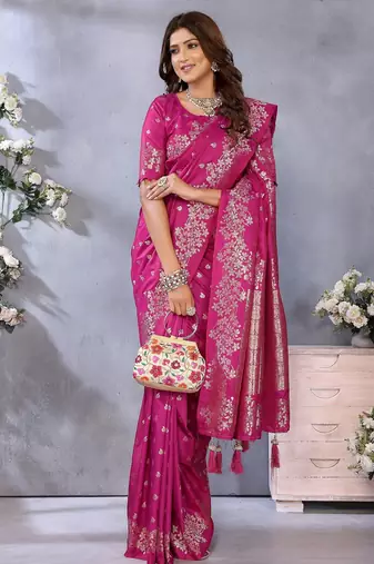 Pink color gala weaving Blended silk blend saree with blouse