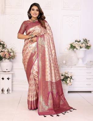Beige color Blended silk blend chaturi weaving work saree with blouse 1