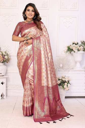 Beige color Blended silk chaturi weaving work saree with blouse