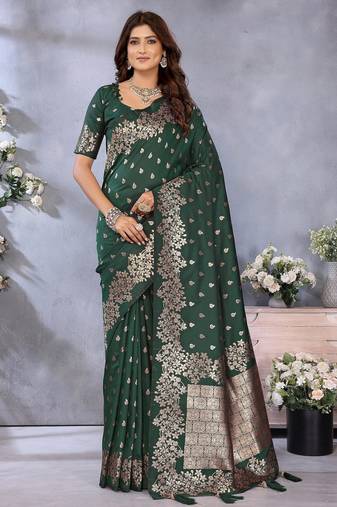 Green color gala weaving blended silk saree with blouse