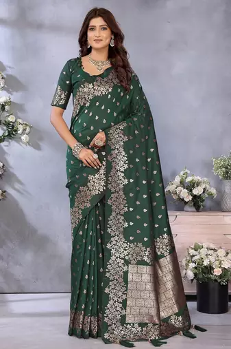 Green color gala weaving blended silk saree with blouse