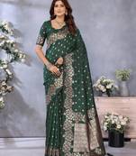 Green color gala weaving blended silk saree with blouse
