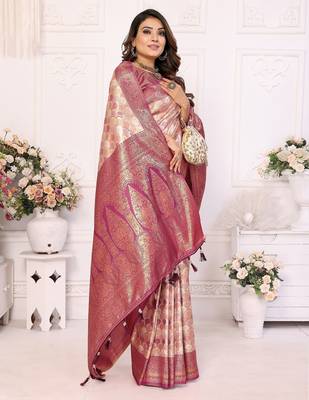 Beige color Blended silk blend chaturi weaving work saree with blouse 2