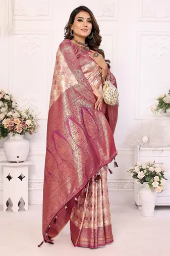 Beige color Blended silk blend chaturi weaving work saree with blouse