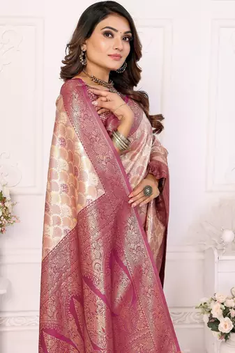 Beige color Blended silk blend chaturi weaving work saree with blouse