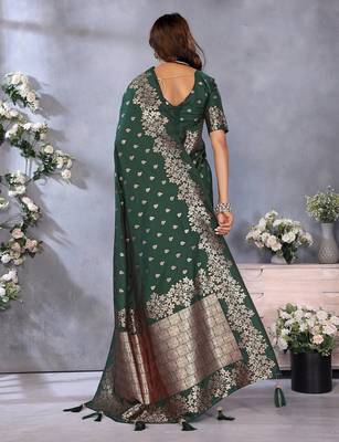 Green color gala weaving blended silk blend saree with blouse 3