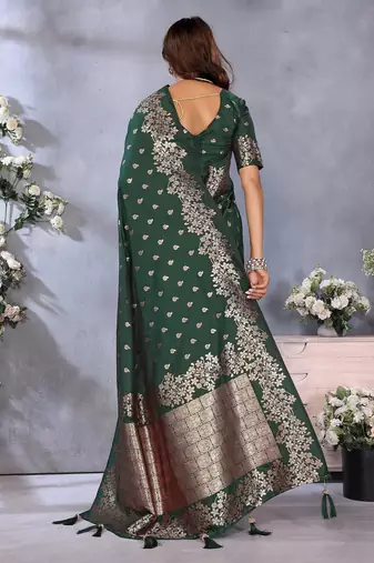 Green color gala weaving blended silk blend saree with blouse