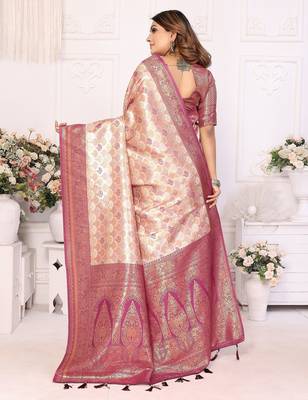 Beige color Blended silk blend chaturi weaving work saree with blouse 4
