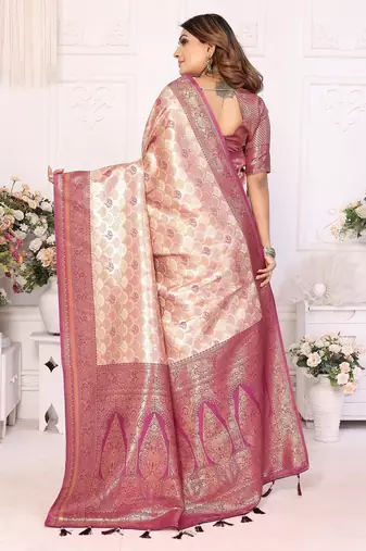 Beige color Blended silk blend chaturi weaving work saree with blouse