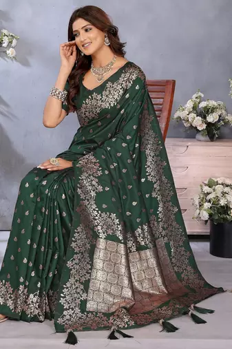Green color gala weaving blended silk blend saree with blouse