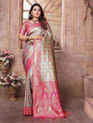 Sky blue color Blended silk blend chaturi weaving work saree with blouse 1