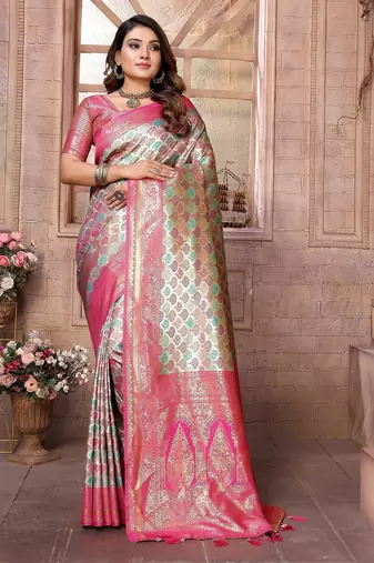 Sky blue color Blended silk chaturi weaving work saree with blouse