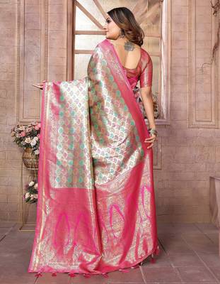 Sky blue color Blended silk blend chaturi weaving work saree with blouse 2
