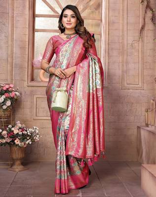 Sky blue color Blended silk blend chaturi weaving work saree with blouse 3