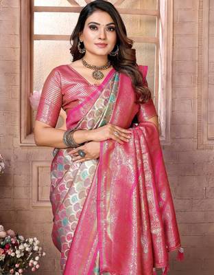 Sky blue color Blended silk blend chaturi weaving work saree with blouse 4