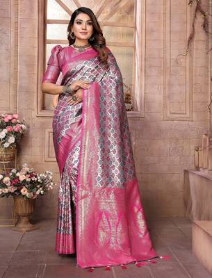 Purple color blended silk blend chaturi weaving work saree with blouse 1