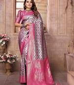 Purple color blended silk chaturi weaving work saree with blouse