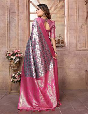 Purple color blended silk blend chaturi weaving work saree with blouse 2