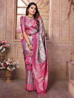Purple color blended silk blend chaturi weaving work saree with blouse 3