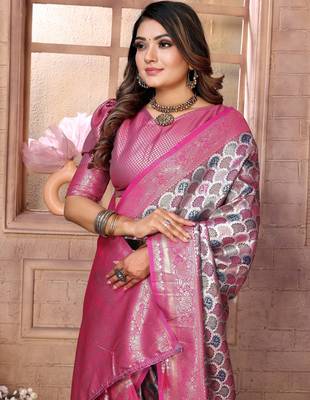 Purple color blended silk blend chaturi weaving work saree with blouse 4