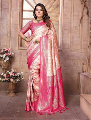 Light pink color Blended silk blend chaturi weaving work saree with blouse 1