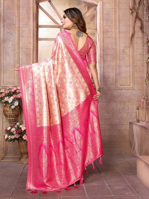Light pink color Blended silk blend chaturi weaving work saree with blouse 2