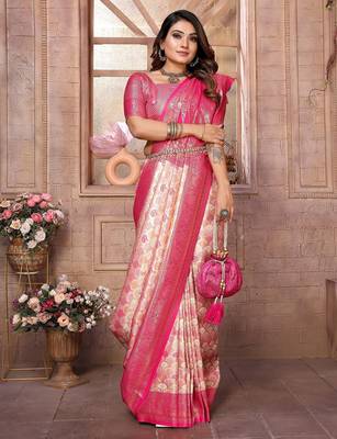 Light pink color Blended silk blend chaturi weaving work saree with blouse 3