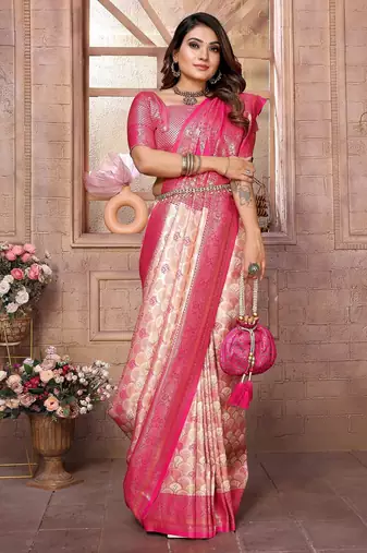 Light pink color Blended silk blend chaturi weaving work saree with blouse