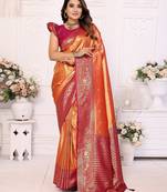 Orange color Blended tissue silk weaving work saree with blouse