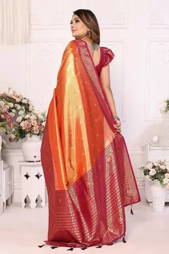 Orange Blended tissue silk blend weaving work saree with blouse