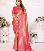 Pink color banarasi tissue Blended silk weaving work saree with blouse