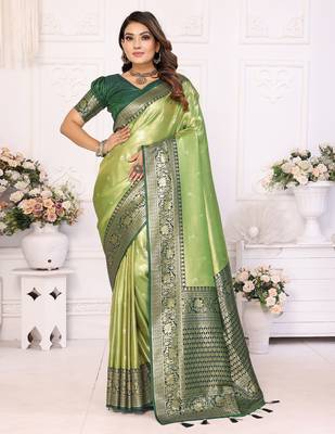 Green color Blended silk blend weaving work saree with blouse 1