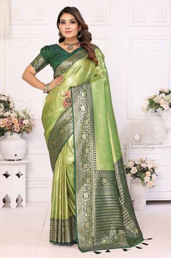 Green color Blended silk weaving work saree with blouse