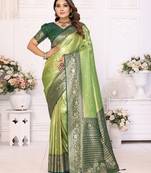 Green color Blended silk weaving work saree with blouse