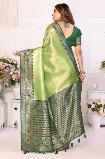 Green color Blended silk blend weaving work saree with blouse