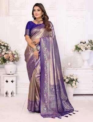 Blue color Blended silk blend weaving work saree with blouse 1