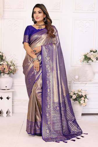 Blue color Blended silk weaving work saree with blouse