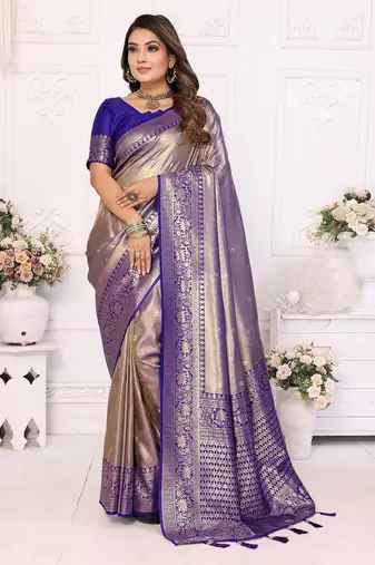 Blue color Blended silk weaving work saree with blouse
