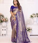Blue color Blended silk weaving work saree with blouse