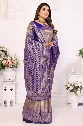 Blue color Blended silk blend weaving work saree with blouse
