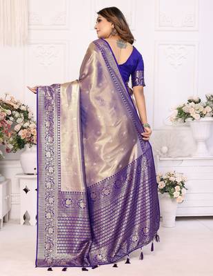 Blue color Blended silk blend weaving work saree with blouse 3