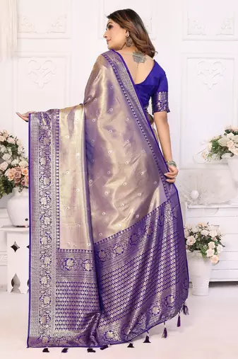 Blue color Blended silk blend weaving work saree with blouse