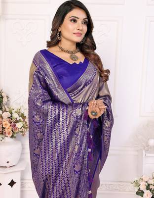 Blue color Blended silk blend weaving work saree with blouse 4