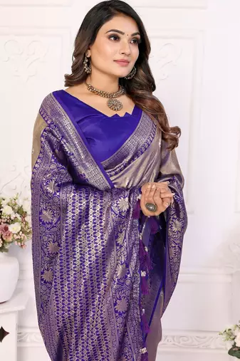 Blue color Blended silk blend weaving work saree with blouse