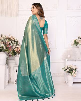 Sky blue color banarasi tissue blended silk blend weaving work saree with blouse 2
